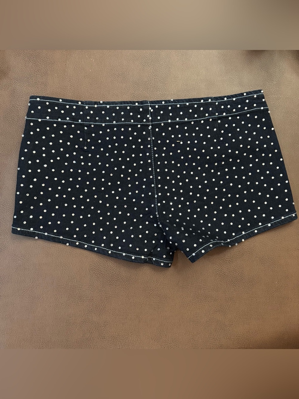 Edikted Moirah Rhinestone Denim Micro Shorts - Picture 3 of 11